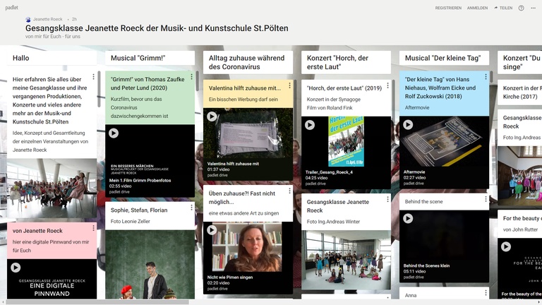 Fernunterricht für unsere Musical-Klasse via digitaler Pinnwand